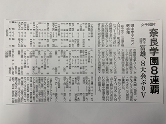 【中学テニス部】奈良県中学校テニス選手権大会　結果